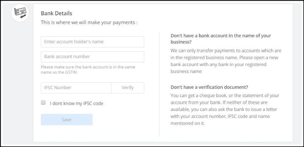 Seller Bank Details